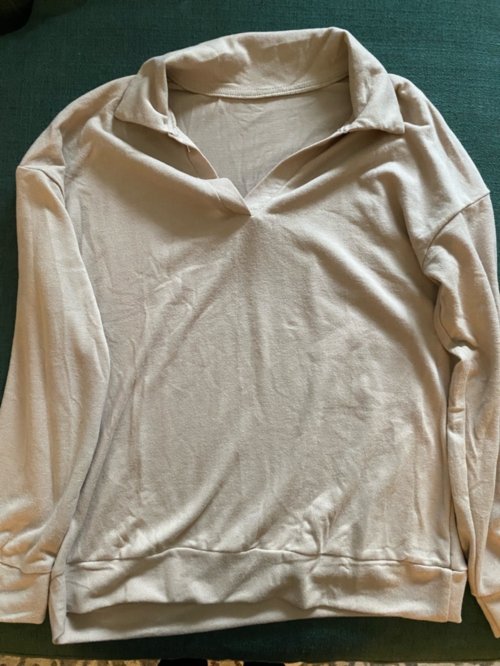 Soft V-Neck Long Sleeve Pullover in Light Beige